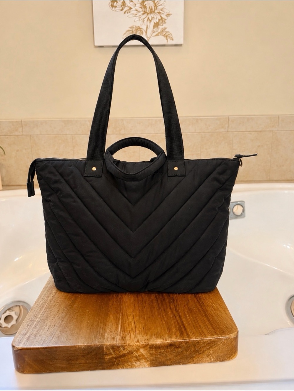 Clare V Le Zip Sac - Black Quilted V Puffer original $365